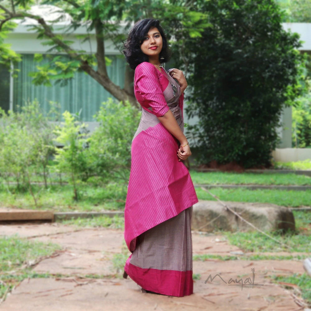 Mink Pink Cotton Patchwork Saree