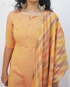 Mock Orange Cotton Kurta With Minimal Embroidery