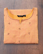 Mock Orange Cotton Kurta With Minimal Embroidery