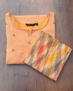 Mock Orange Cotton Kurta With Minimal Embroidery