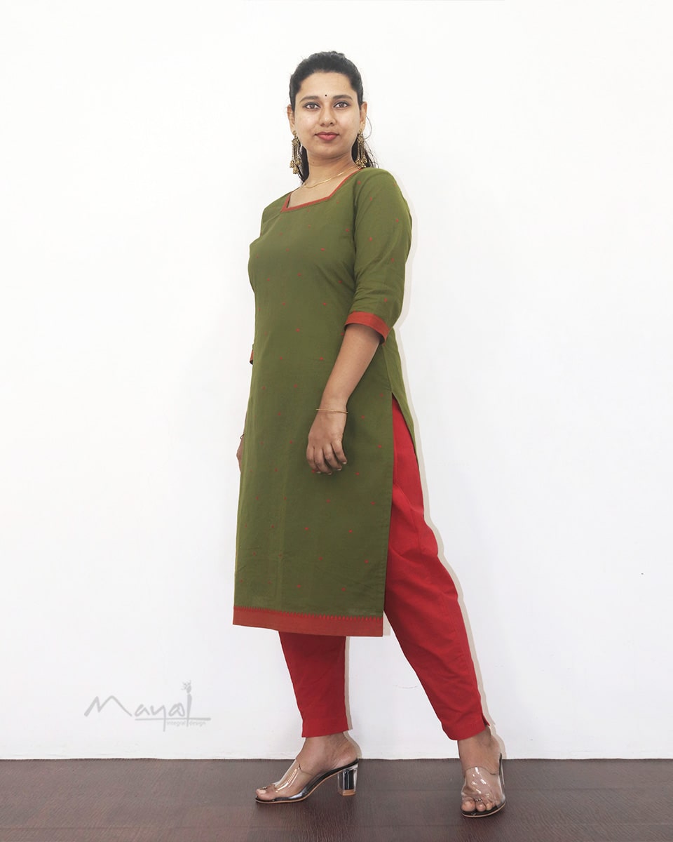 Olive Green Cotton Kurta