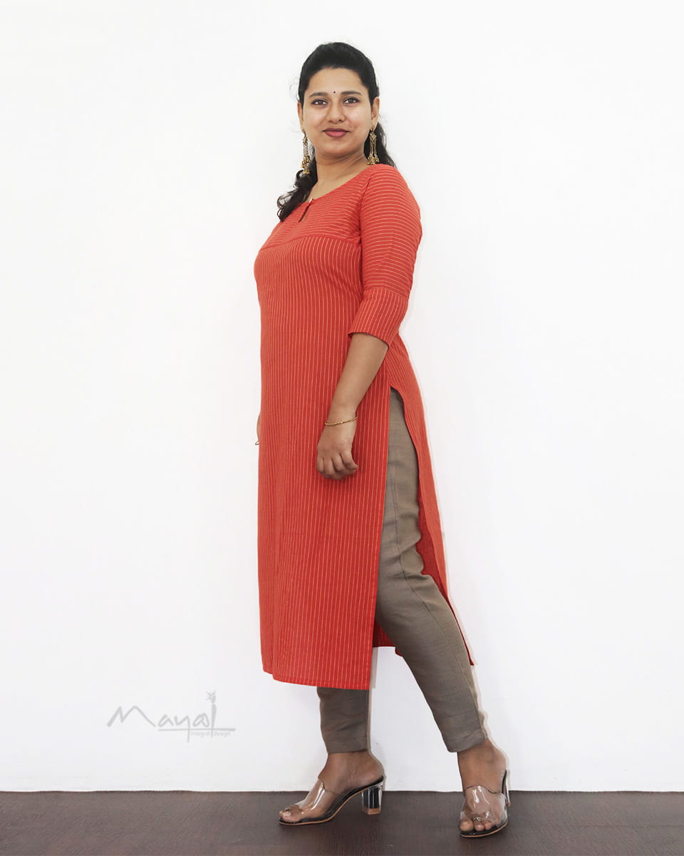 Orange Stripe Cotton Kurta
