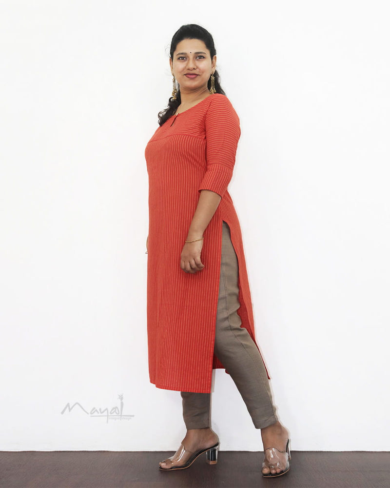 Orange Stripe Cotton Kurta