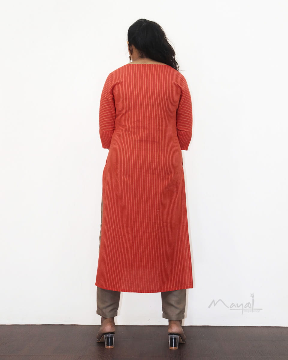 Orange Stripe Cotton Kurta
