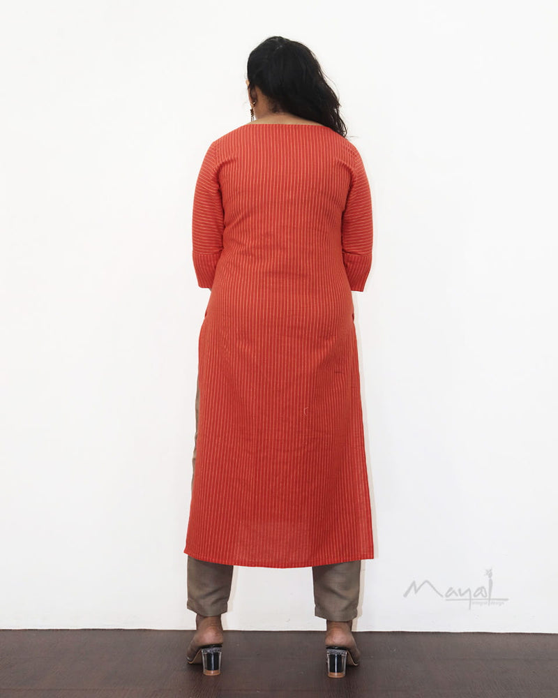 Orange Stripe Cotton Kurta