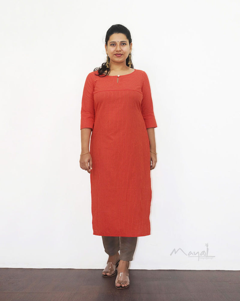 Orange Stripe Cotton Kurta