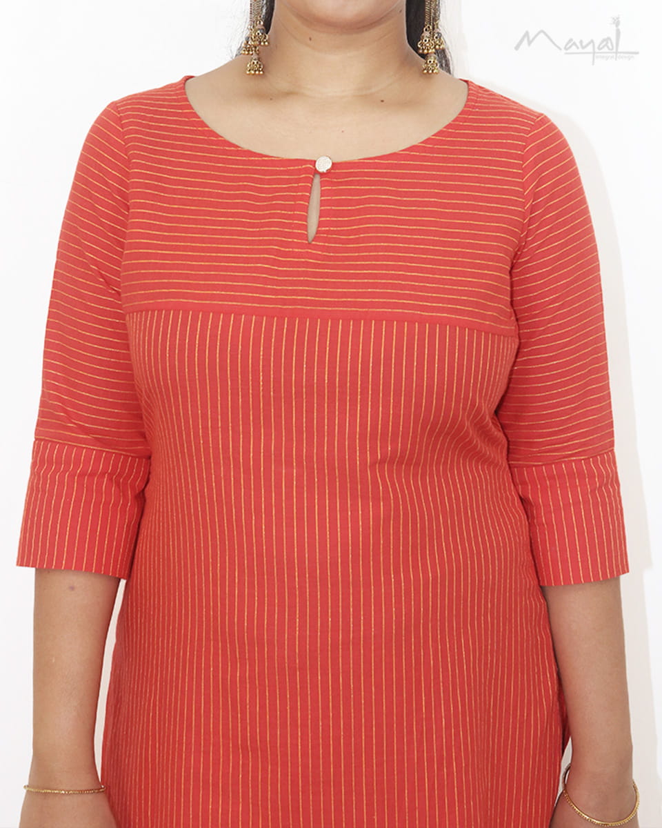 Orange Stripe Cotton Kurta