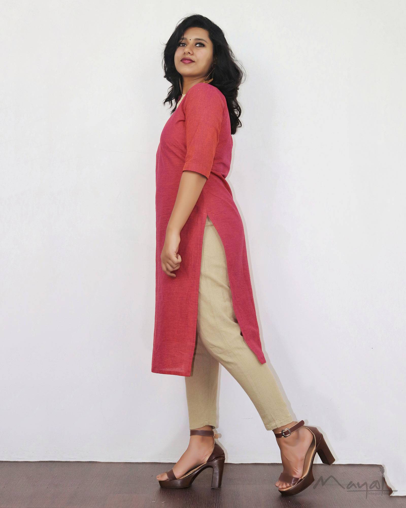 Orange Cotton Kurta With Minimal Embroidery
