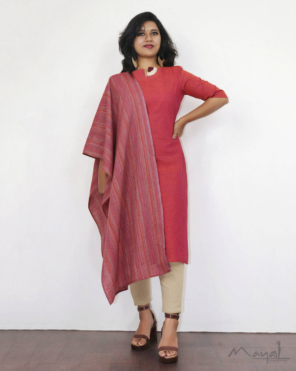 Orange Cotton Kurta With Minimal Embroidery