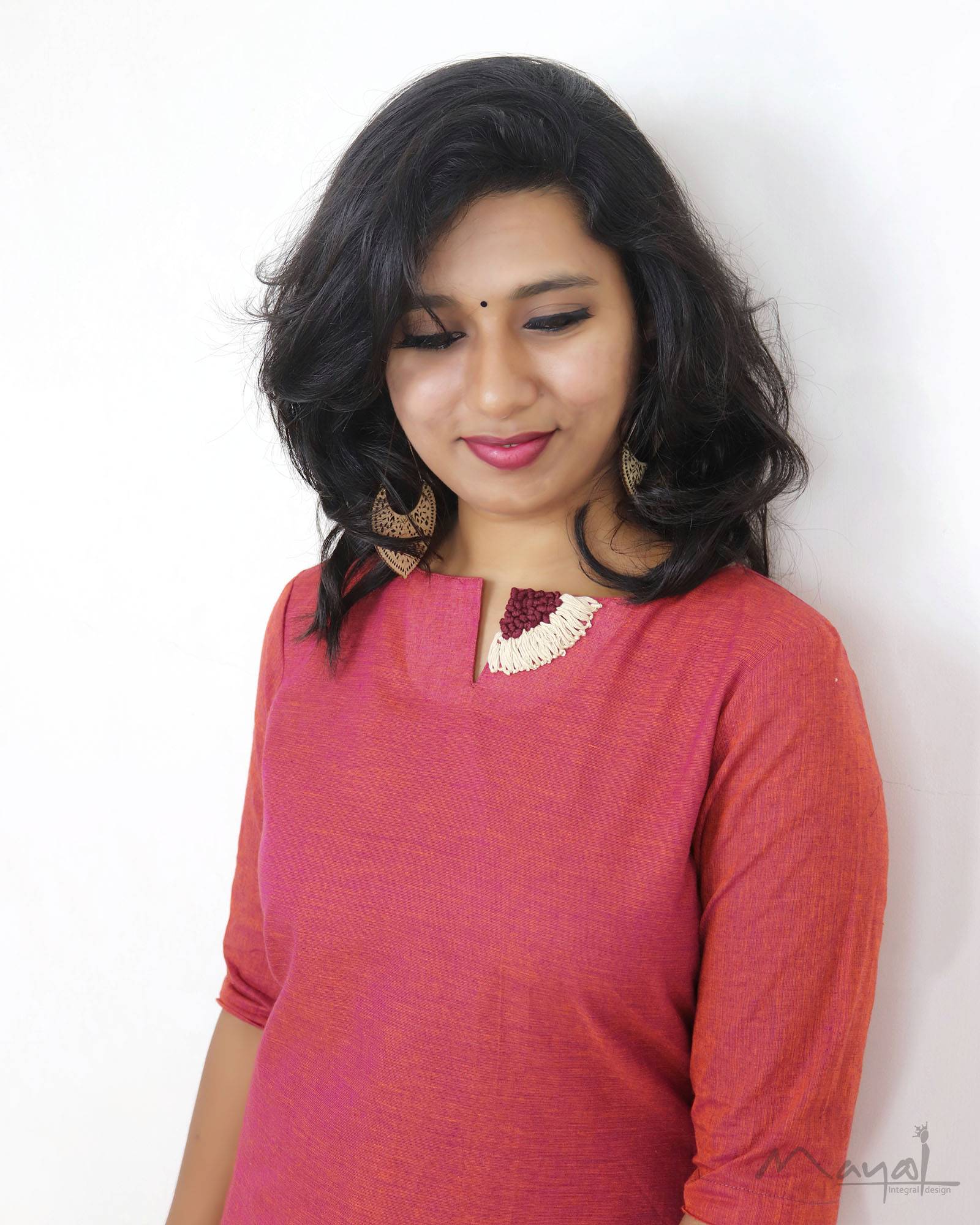 Orange Cotton Kurta With Minimal Embroidery