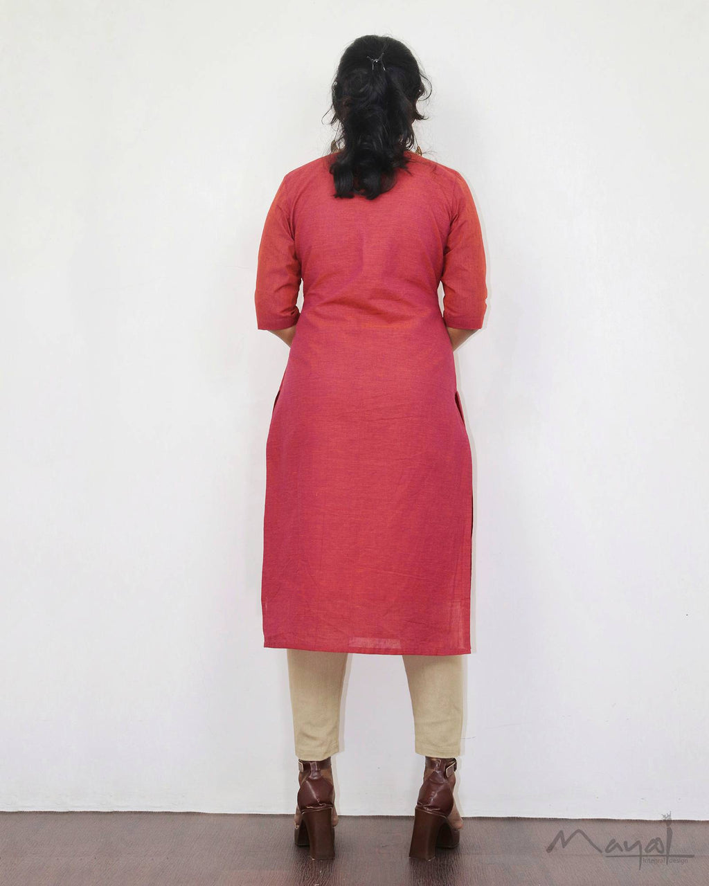 Orange Cotton Kurta With Minimal Embroidery