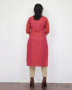 Orange Cotton Kurta With Minimal Embroidery