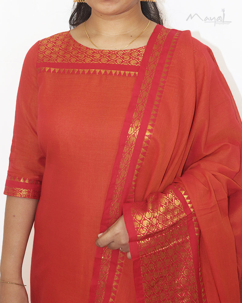 Orange Narayanpet Traditional Cotton Kurta