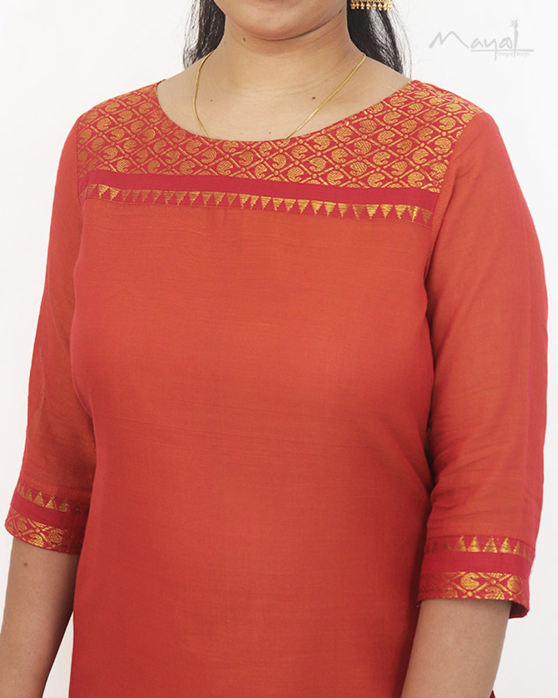 Orange Narayanpet Traditional Cotton Kurta