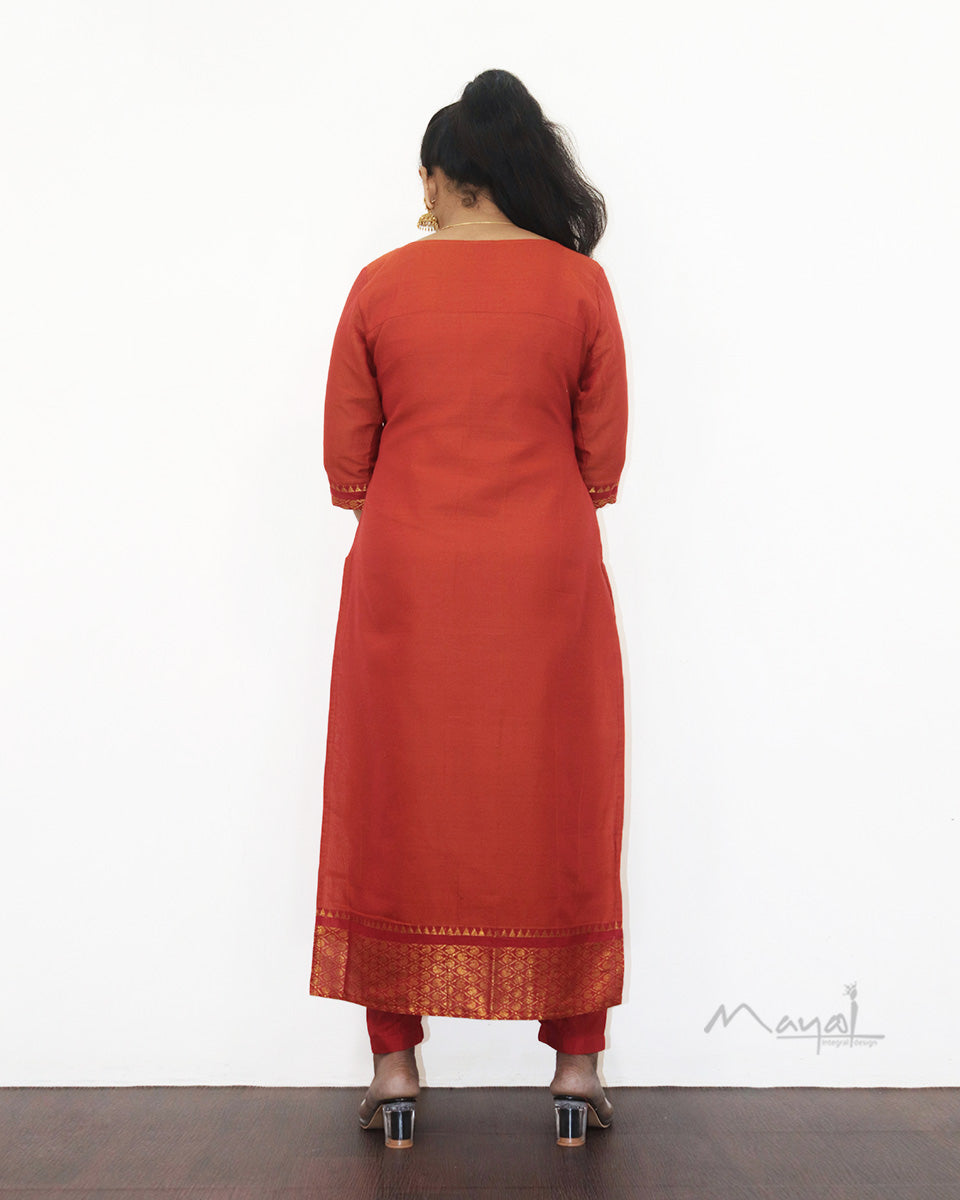 Orange Narayanpet Traditional Cotton Kurta