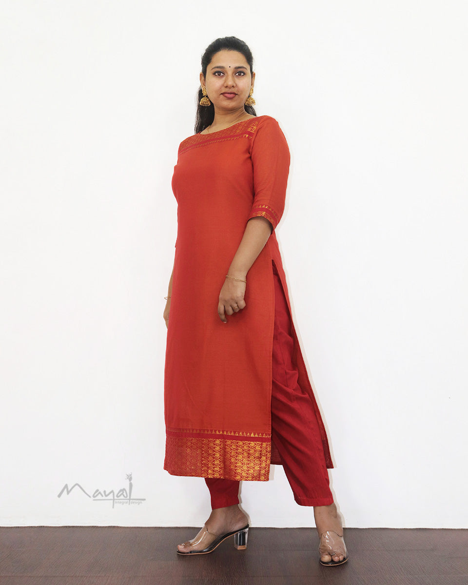 Orange Narayanpet Traditional Cotton Kurta