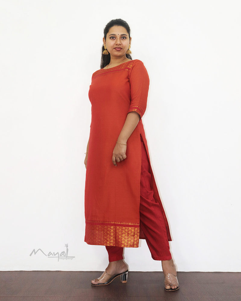 Orange Narayanpet Traditional Cotton Kurta
