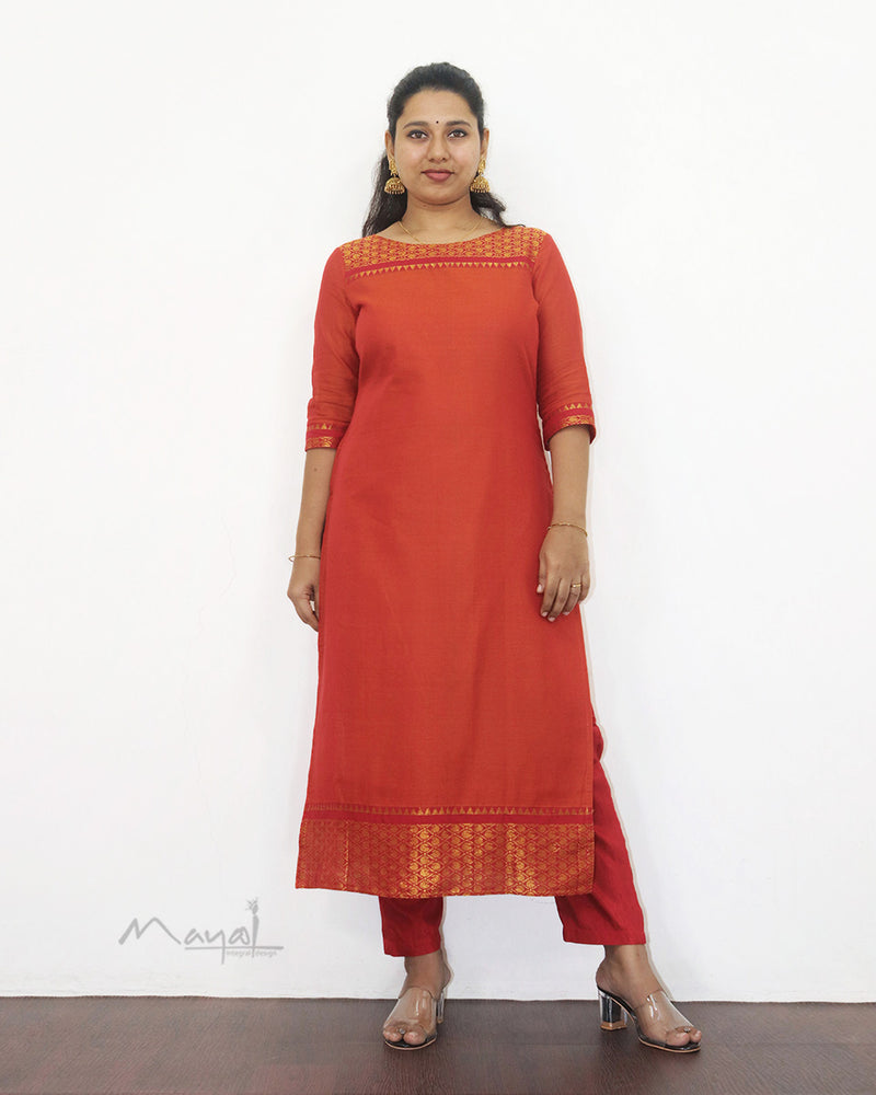 Orange Narayanpet Traditional Cotton Kurta