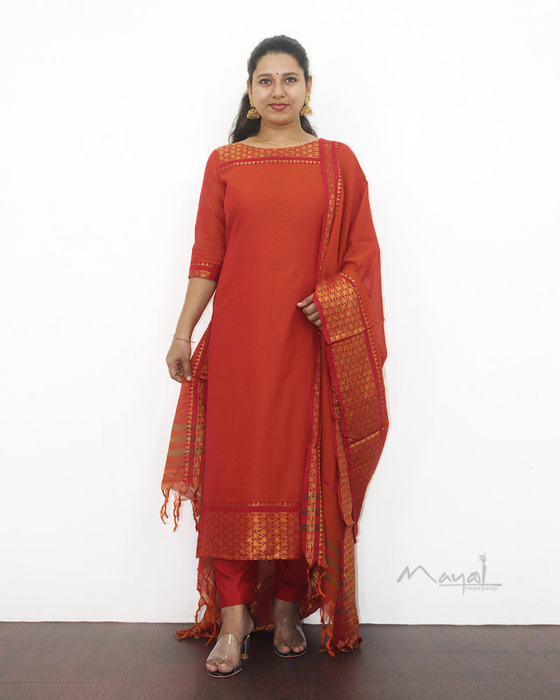 Orange Narayanpet Traditional Cotton Kurta