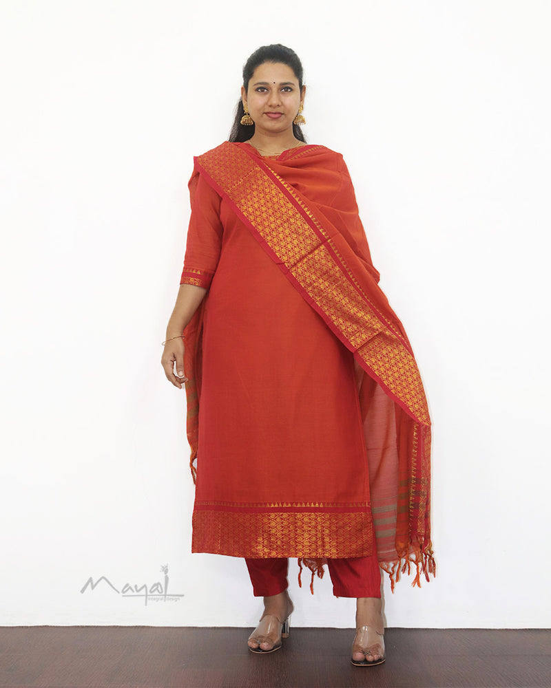 Orange Narayanpet Traditional Cotton Kurta