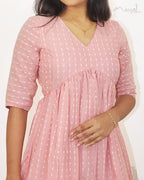 Peach Blossom Self Design Two Tier Cotton Dresses