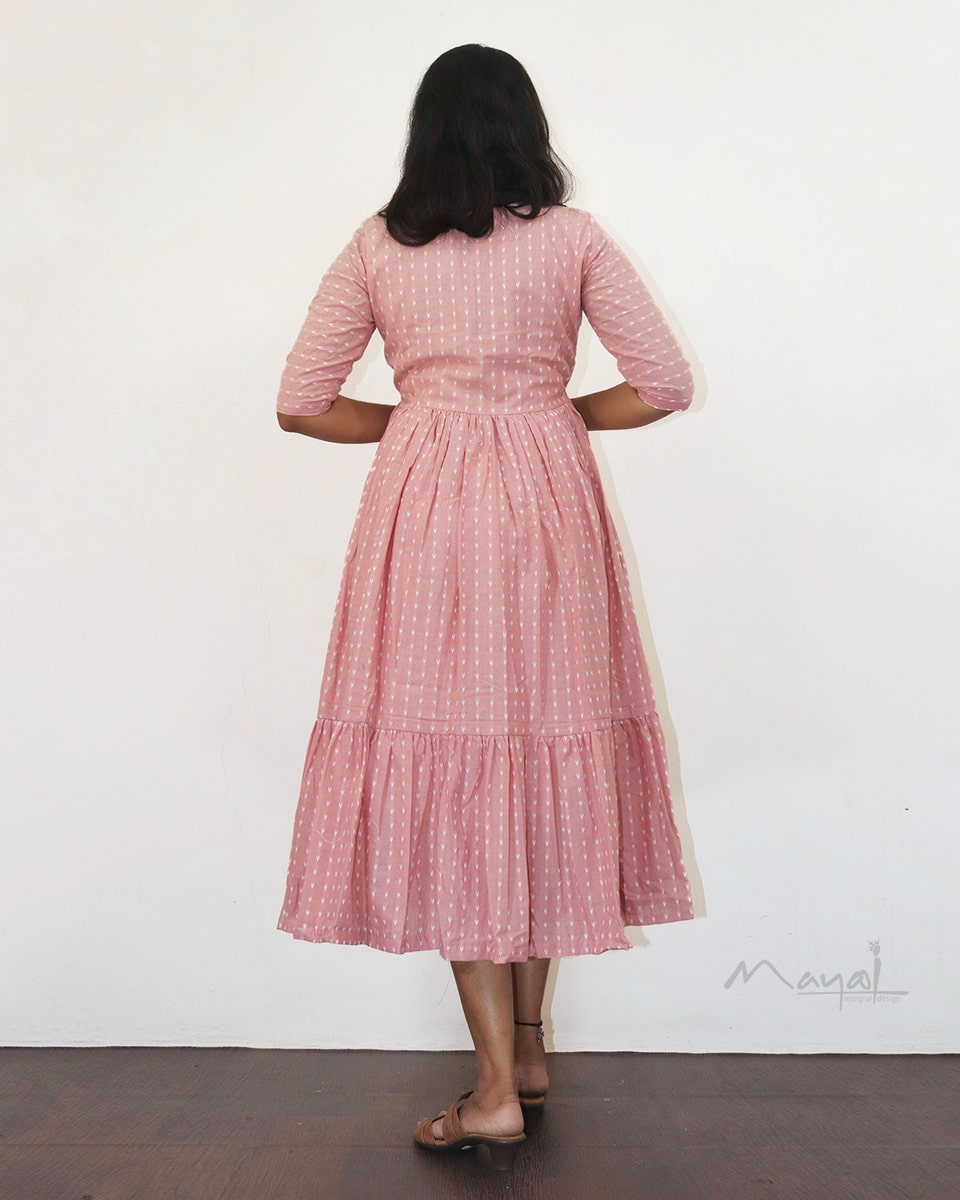 Peach Blossom Self Design Two Tier Cotton Dresses