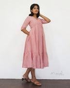 Peach Blossom Self Design Two Tier Cotton Dresses