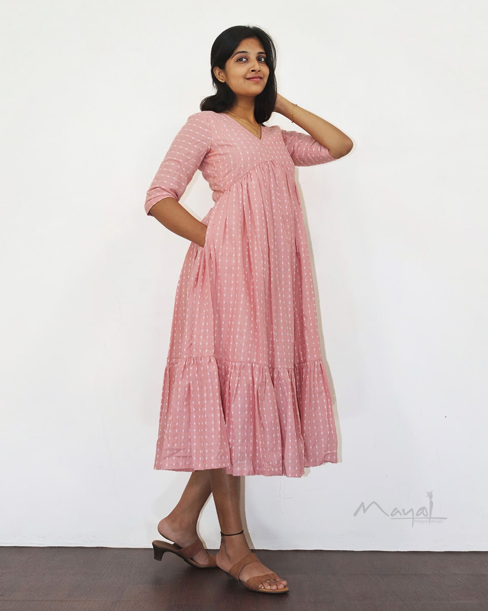Peach Blossom Self Design Two Tier Cotton Dresses