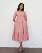 Peach Blossom Self Design Two Tier Cotton Dresses