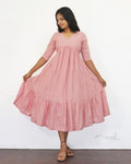 Peach Blossom Self Design Two Tier Cotton Dresses
