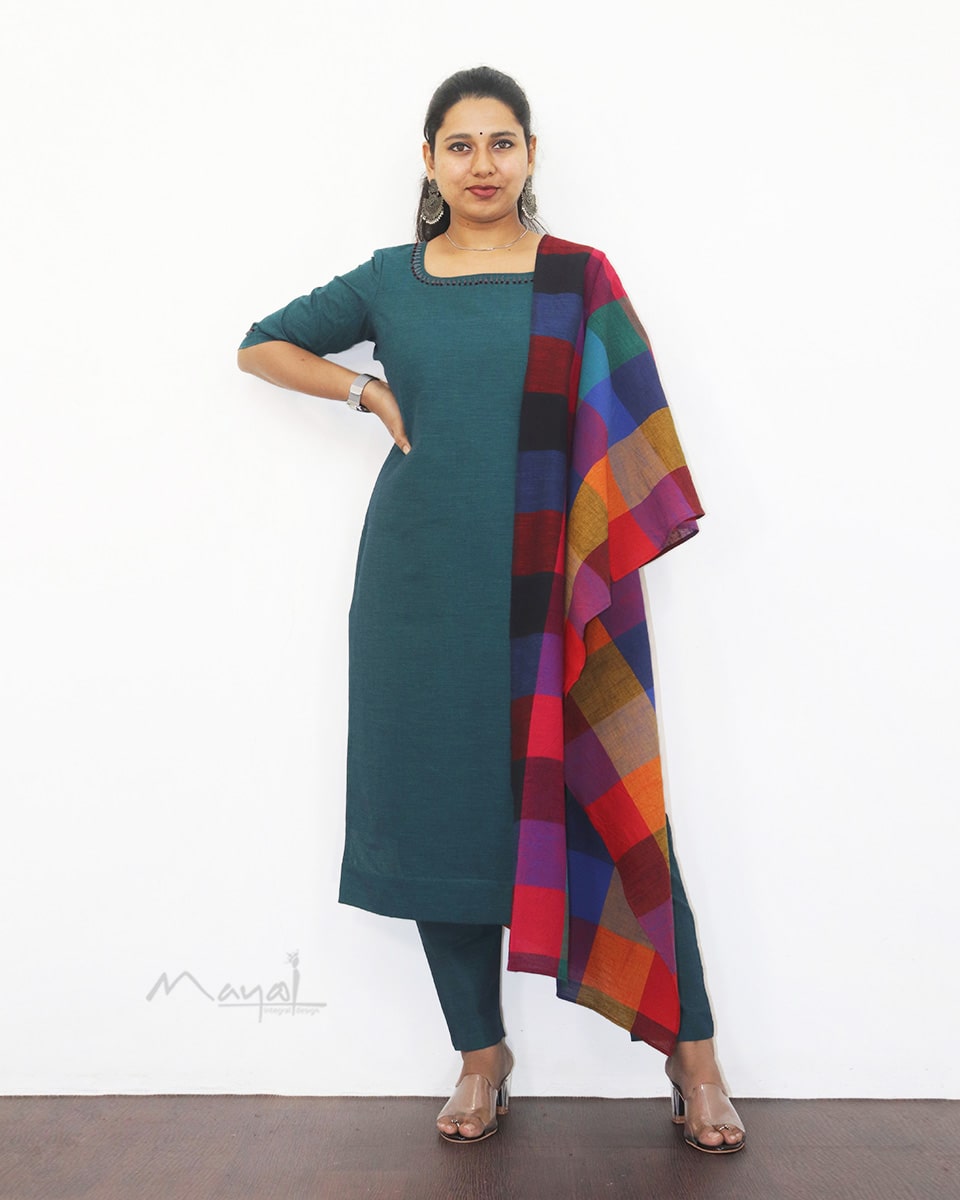 Peacock Blue Cotton Kurta