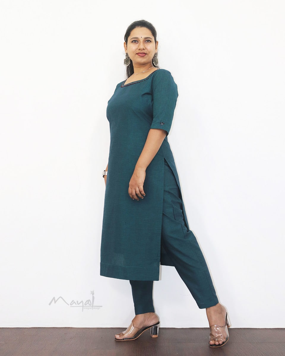 Peacock Blue Cotton Kurta