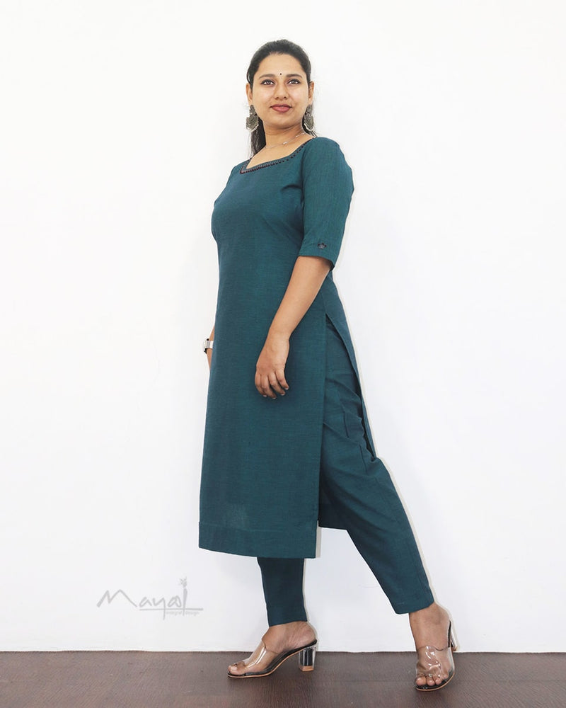 Peacock Blue Cotton Kurta