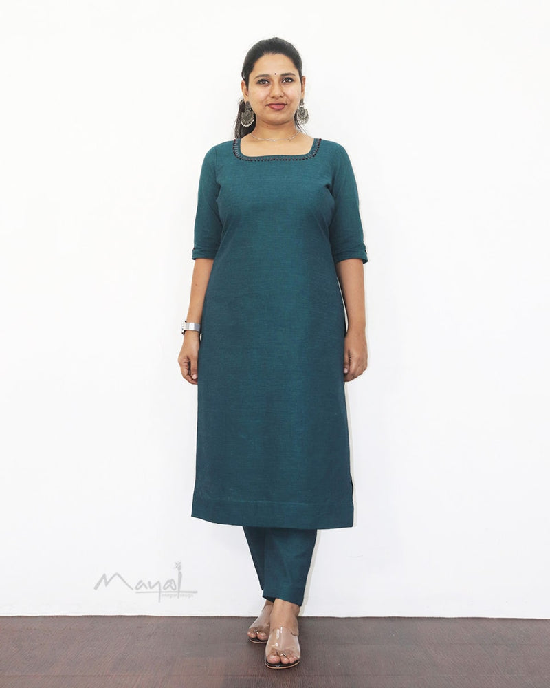 Peacock Blue Cotton Kurta