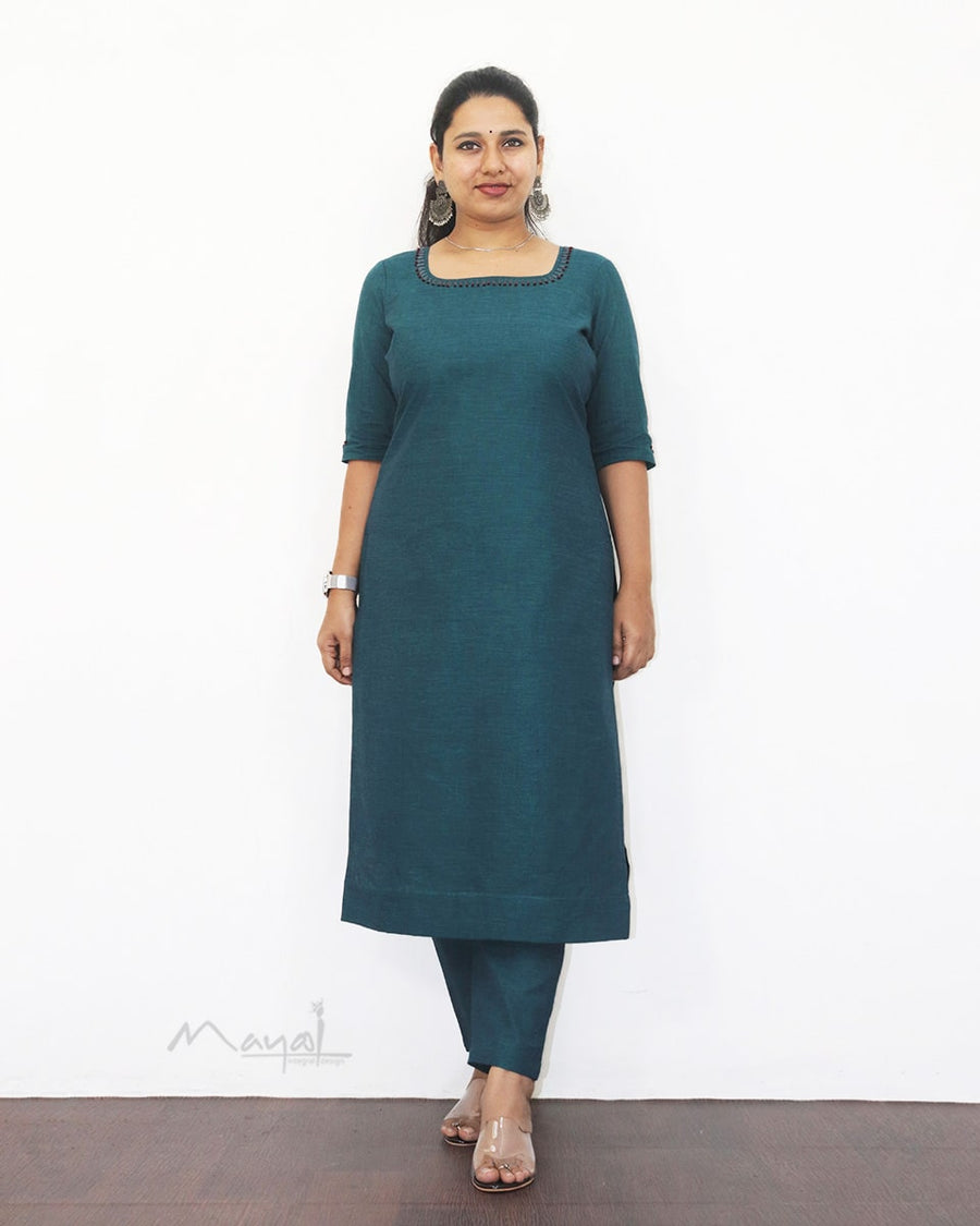 Peacock Blue Cotton Kurta