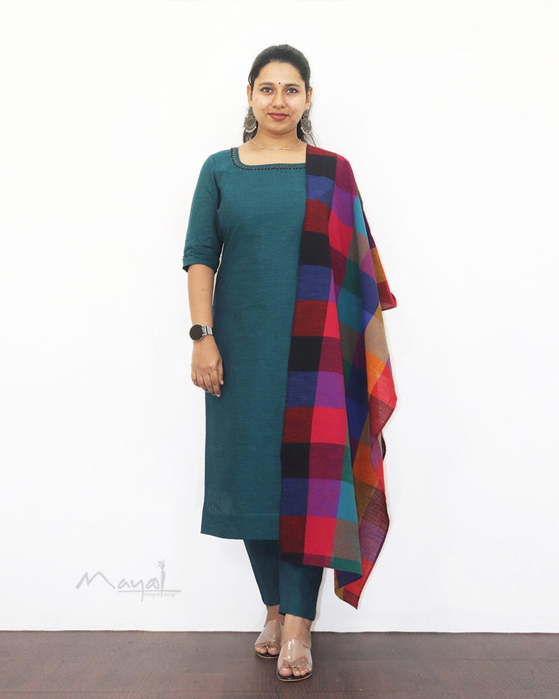 Peacock Blue Cotton Kurta