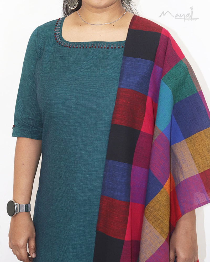 Peacock Blue Cotton Kurta
