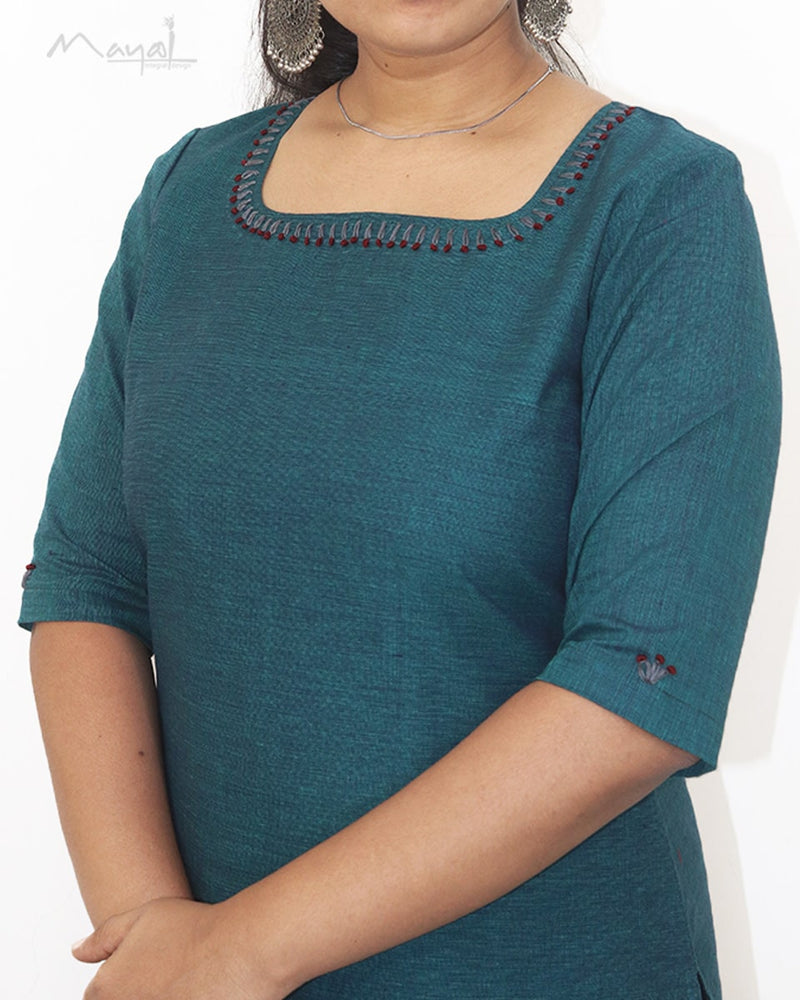 Peacock Blue Cotton Kurta