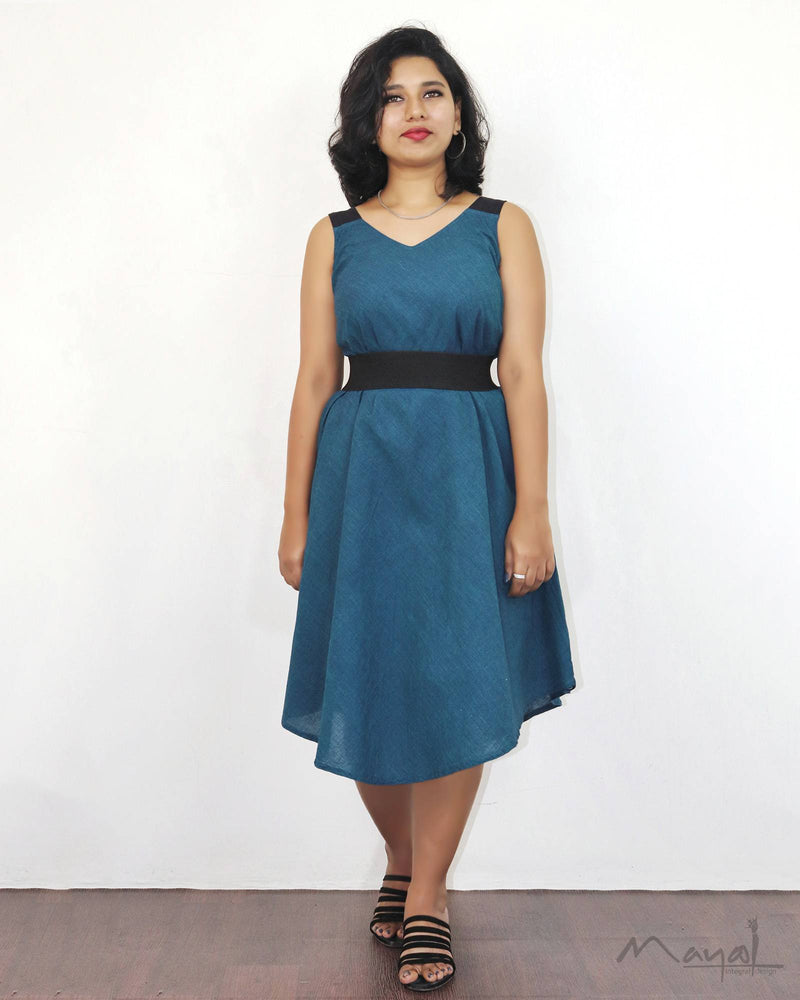 Peacock Blue A-Line Cotton Dresses