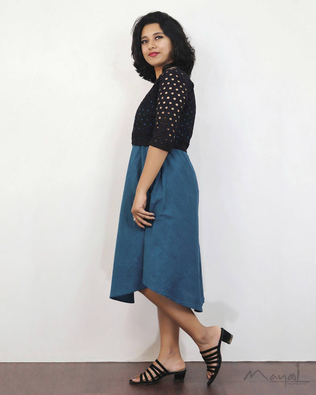 Peacock Blue A-Line Cotton Dresses