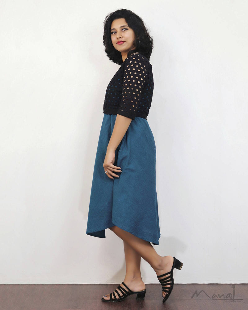 Peacock Blue A-Line Cotton Dresses