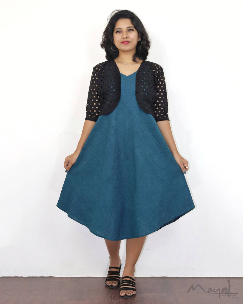 Peacock Blue A-Line Cotton Dresses