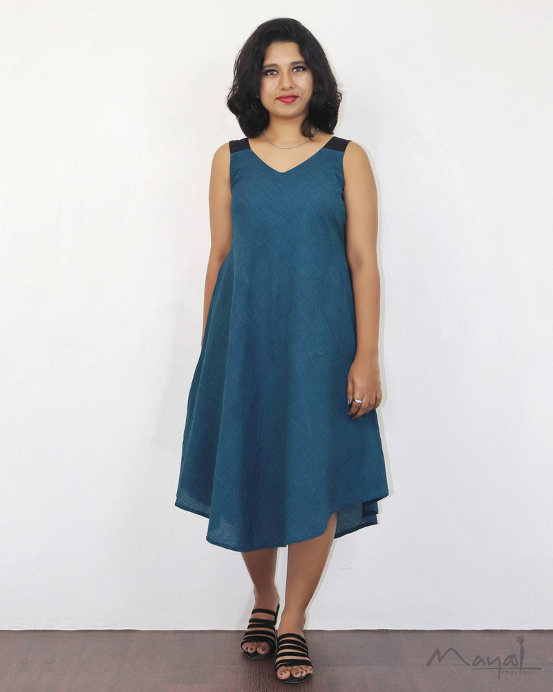 Peacock Blue A-Line Cotton Dresses