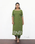 Pickle Green Jamdani Handloom Cotton Kurta