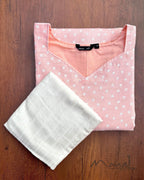 Peach Pink Cotton Kurta With Dupatta