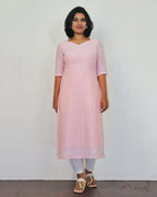 Peach Pink Cotton Kurta With Dupatta
