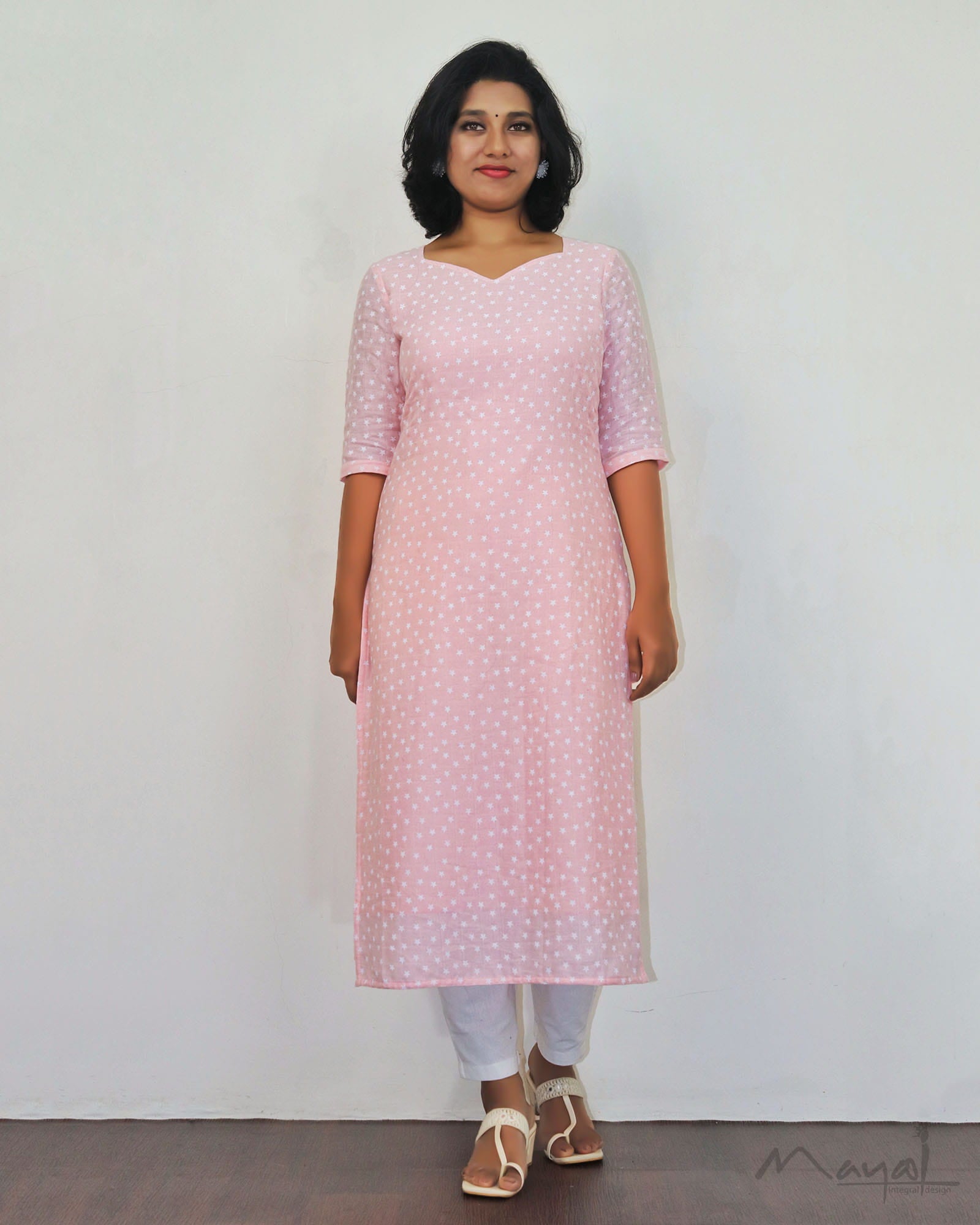 Peach Pink Cotton Kurta With Dupatta