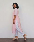 Peach Pink Cotton Kurta With Dupatta
