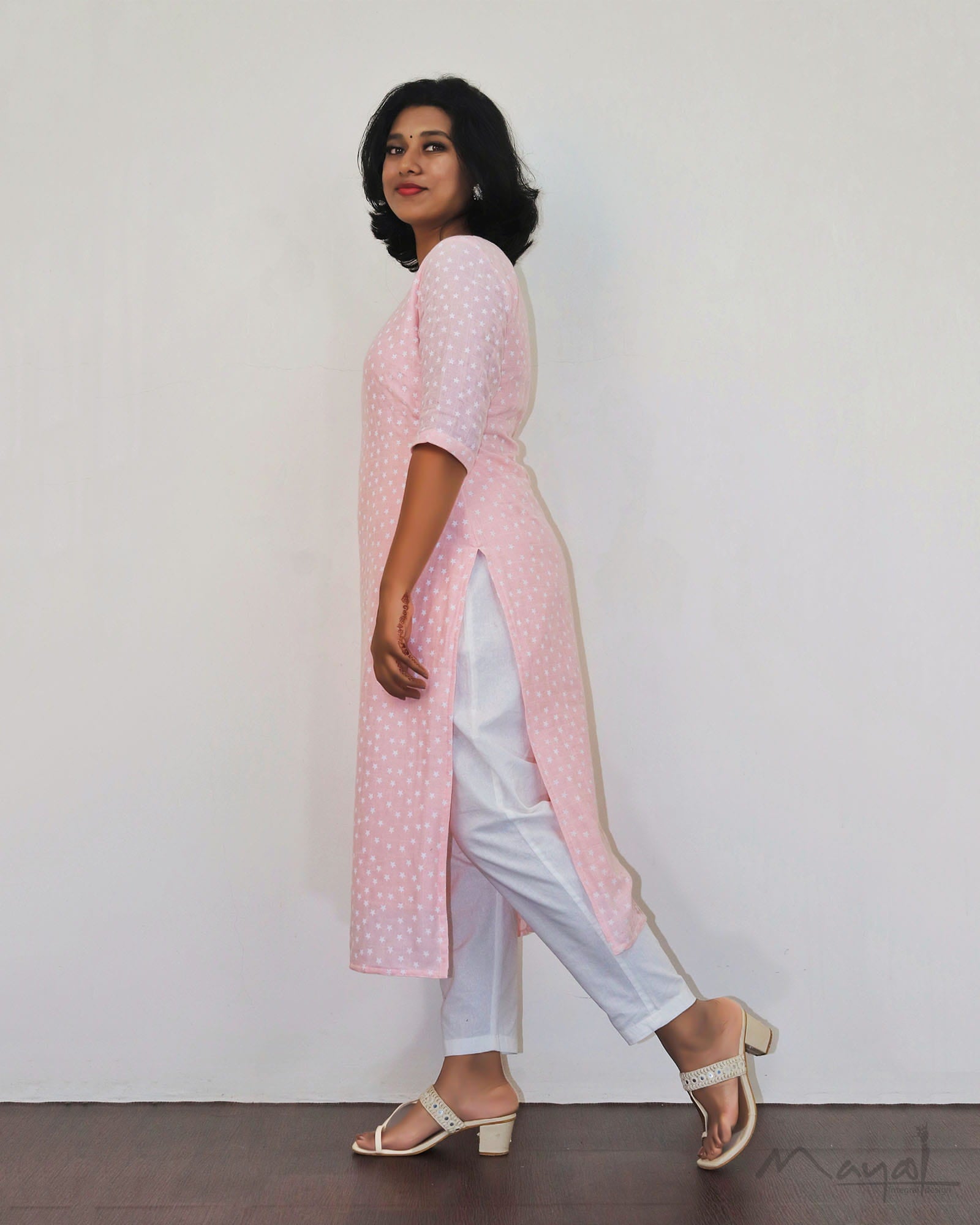 Peach Pink Cotton Kurta With Dupatta