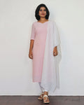 Peach Pink Cotton Kurta With Dupatta